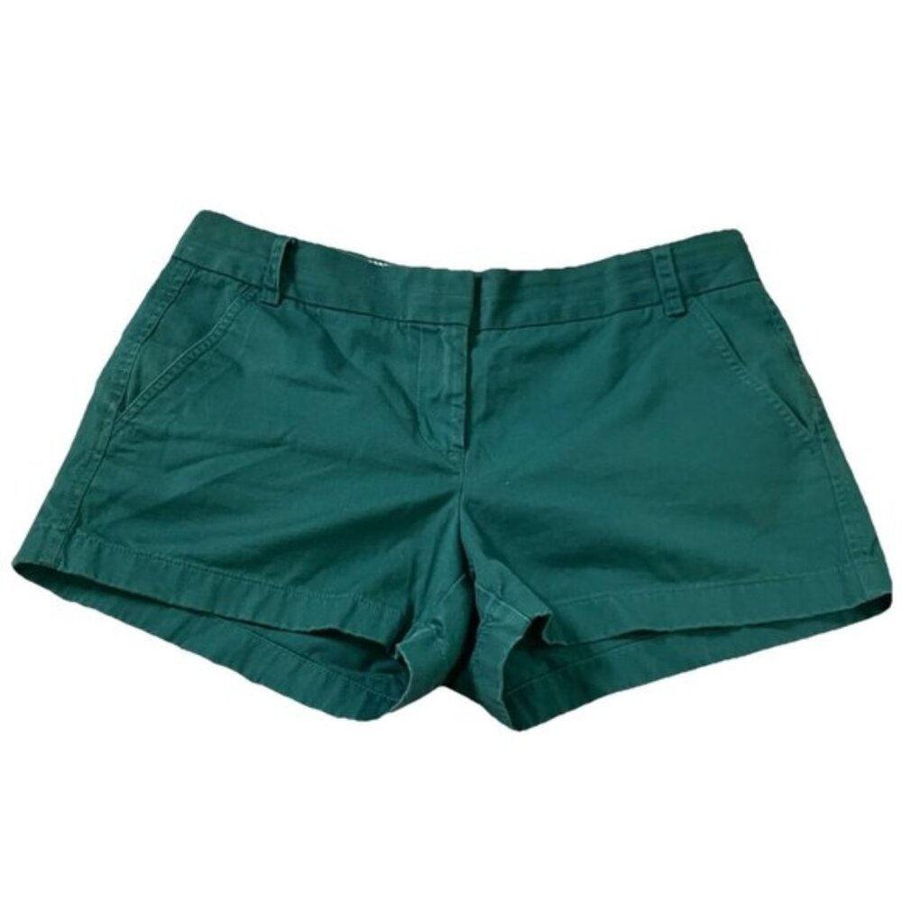 J. Crew Chino Shorts Womens 8 Green 3 inch Classic Preppy Twee Summer Flat Front